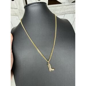 EVRY Cowboy Boot Pendant Necklace Gold Tone Chain 22in Western Cowgirl